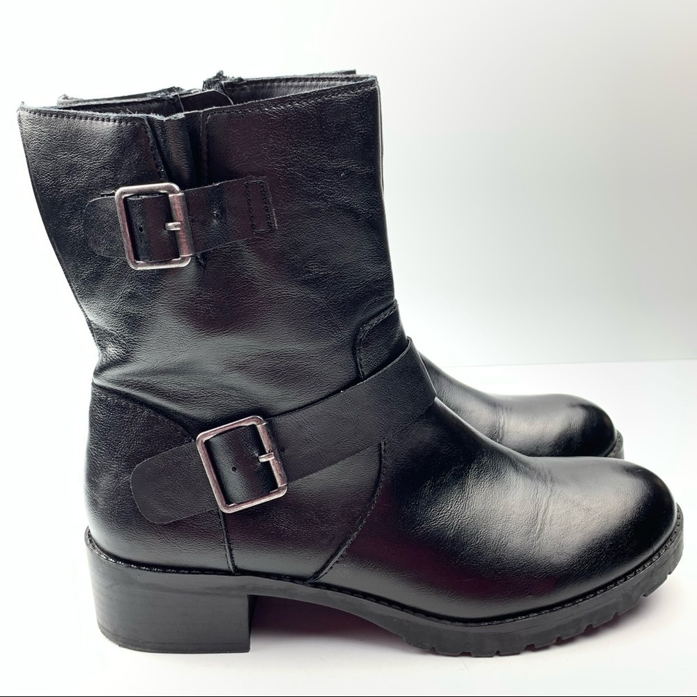 Style & Co Gianara ankle boots size 7.5 black mid calf faux leather biker